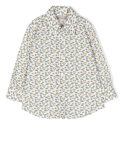 La Stupenderia Kids' Graphic-print Button-up Shirt In Weiss