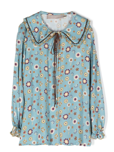 La Stupenderia Floral-print Long-sleeved Blouse In Blau