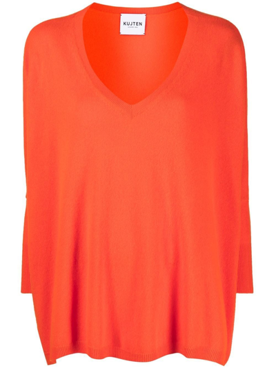 Tory Burch Minie V-neck Cashmere Jumper In Orange