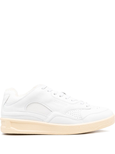 Jil Sander White Leather And Fabric Sneakers In Neutral