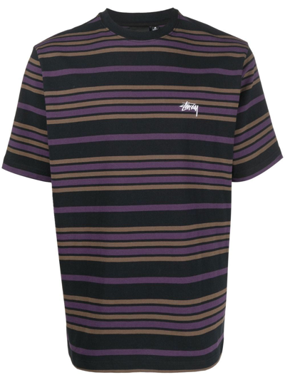 Stussy Striped Short-sleeve T-shirt In Schwarz