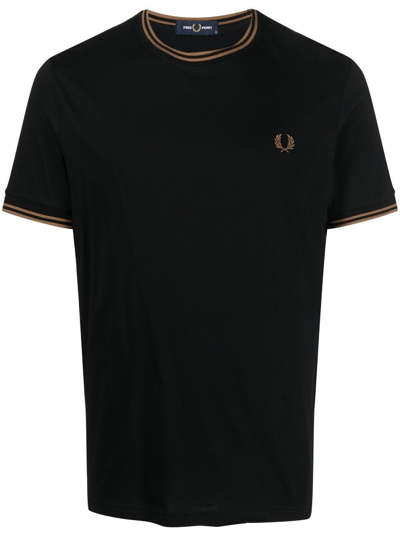 Fred Perry Stripe-trim Cotton T-shirt In Schwarz