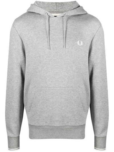 Fred Perry Drawstring Embroidered-logo Hoodie In Grau