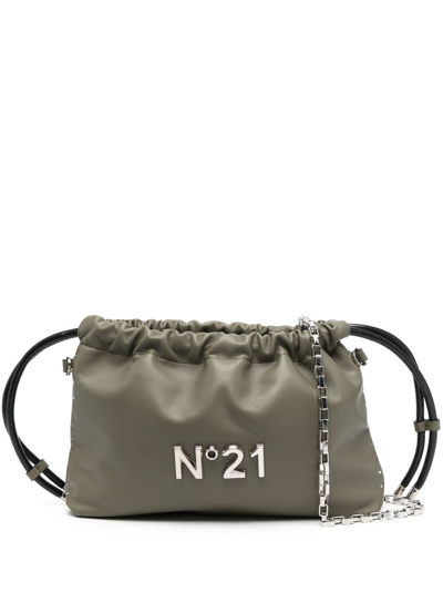 N°21 Logo-plaque Leather Shoulder Bag In Green