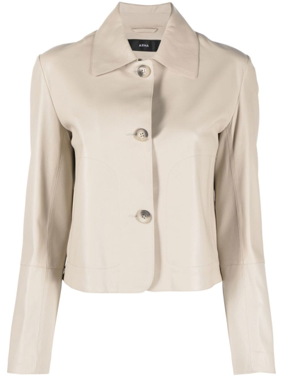 Arma Leather Button-up Jacket In Neutrals