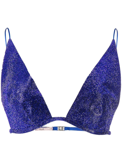 Nué Silk Rhinestone Bra Top In Blue