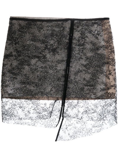 Nué Lace Overlay Asymmetric Skirt In Crystal-black