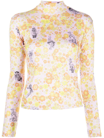 Liberal Youth Ministry Floral-print High-neck Top In Orange Multi