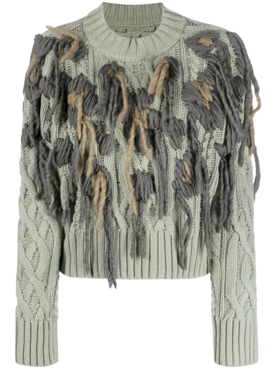 Sacai Long-sleeve Cable-knit Jumper In Green