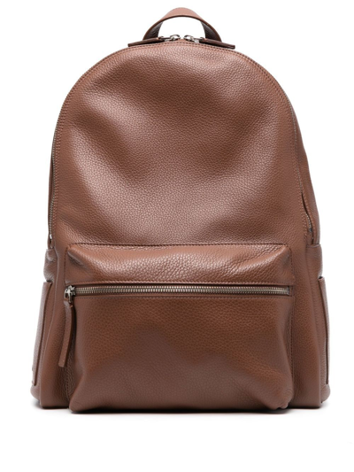 Orciani Zip-around Grained Leather Backpack In Brown