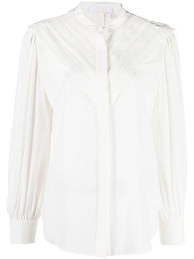 Chloé Pleated Silk Blouse In White