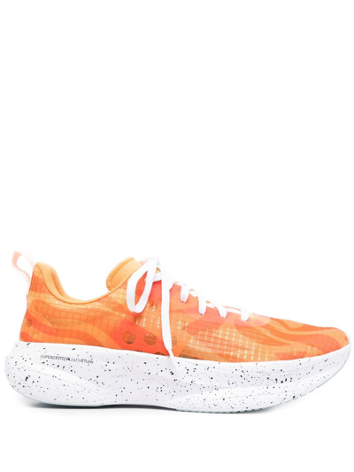 Brand Black Abstract-pattern Lace-up Trainers In Orange