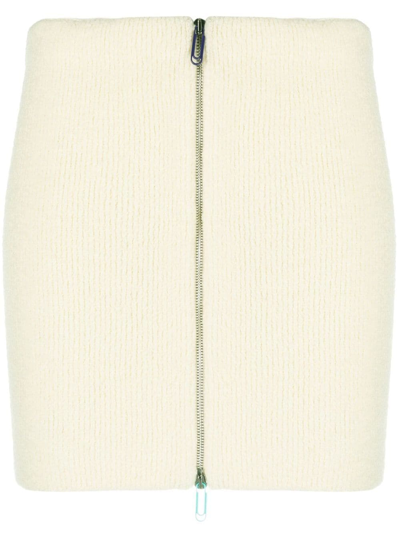 Off-white Zip-front Knit Skirt In Neutrals