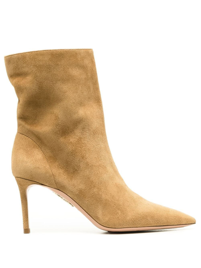 Aquazzura Pointed-toe 85mm Suede Ankle Boots In Brown