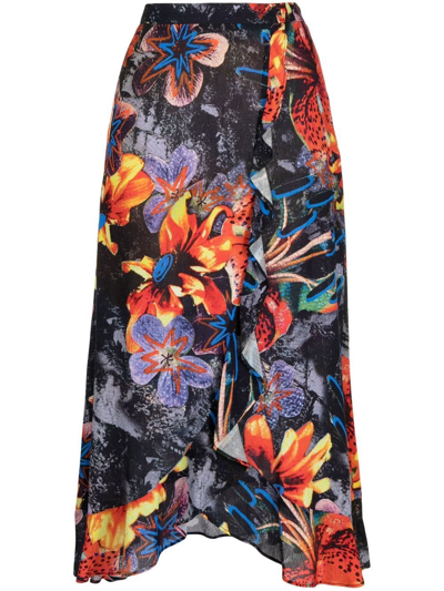 Ps By Paul Smith Asymmetric Floral-print Midi Skirt In Multicolour
