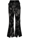 FENG CHEN WANG EMBROIDERED DOUBLE-WAISTED FLARED JEANS