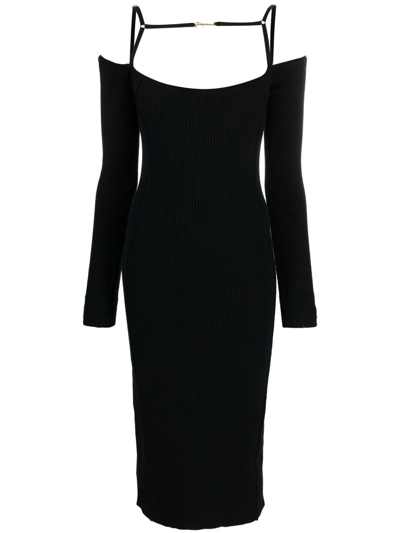 Jacquemus La Robe Sierra Ribbed Midi Dress In Black