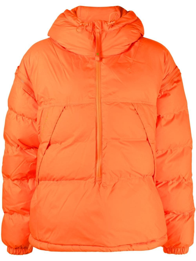 Adidas By Stella Mccartney Half-zip Hooded Puffer Jacket In Orange
