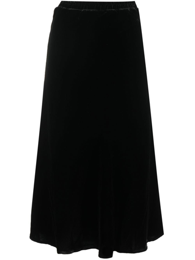 Gold Hawk Velvet Maxi Skirt In Black