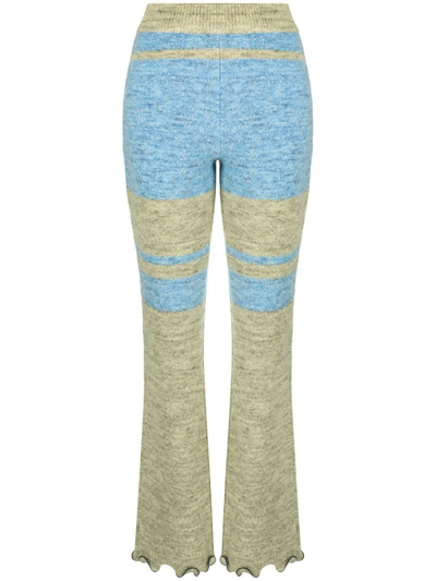 Andersson Bell Striped Knitted Flared Trousers In Khaki/blue Khablu