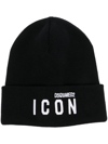Dsquared2 Icon Logo-embroidered Knitted Beanie In Schwarz