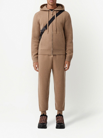 Burberry Logo Detail Cashmere Blend Hooded Top In Camel