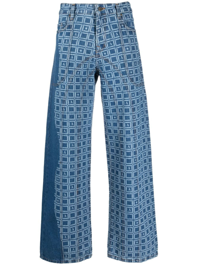 Ahluwalia Priya Organic-cotton Wide-leg Jeans In Blue