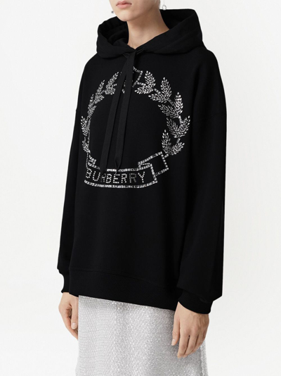 Burberry Crystal-embellished Oak Leaf Hoodie In Black