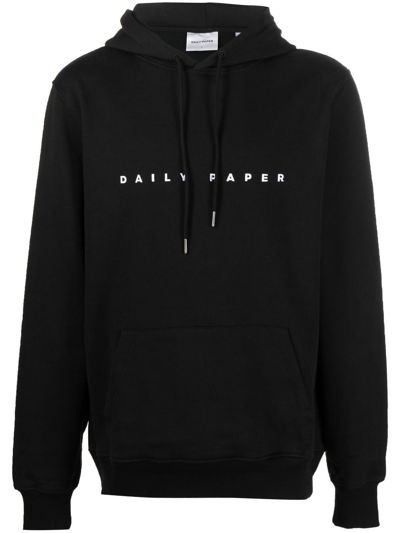 Daily Paper Drawstring Logo Print Hoodie In Black