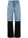 Christopher Esber Deconstruct Jersey-trimmed Frayed High-rise Straight-leg Jeans In Blau