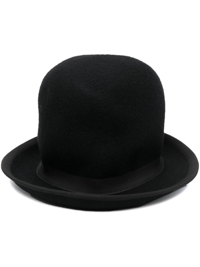 Comme Des Garçons Ribbon-trim Wool Bowler Hat In Schwarz