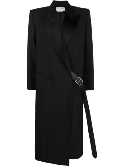 Alexander Mcqueen Belted Double-breasted Coat In Black