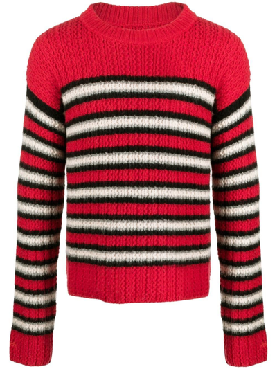 Erl Striped Crewneck Sweater In Red