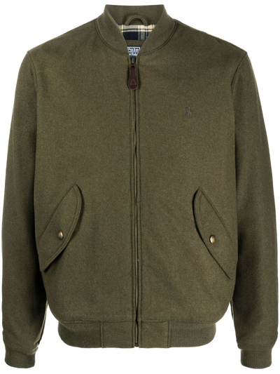 Polo Ralph Lauren Logo-embroidered Bomber Jacket In Company Olive
