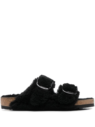 Birkenstock Arizona Shearling Slip-on Sandals In Black/black