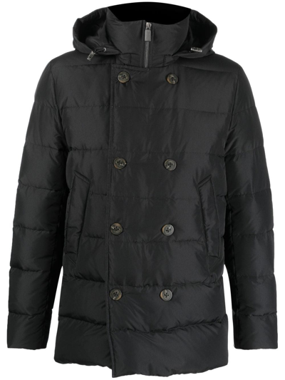 Canali Feather Down Hooded Coat In Schwarz