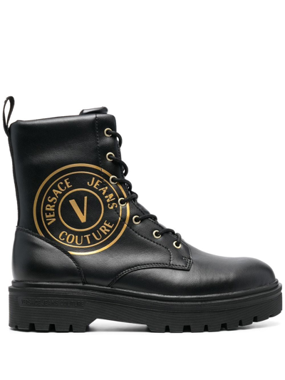 Versace Jeans Couture Syrius V - Emblem Leather Ankle Boots In Black