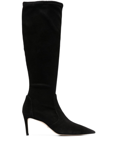 Stuart Weitzman Stuart Suede Stiletto Knee Boots In Black