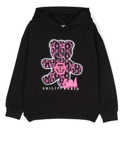 Philipp Plein Junior Teddy Bear Logo-print Hoodie In Schwarz