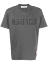 Golden Goose Green Crewneck T-shirt With Logo On The Front And Logo Patch On The Front In Grau