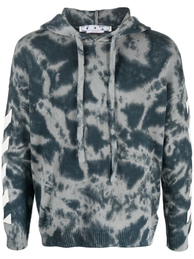 Off-white Off White Arrow Tie Dye Knit Hoodie In Grey