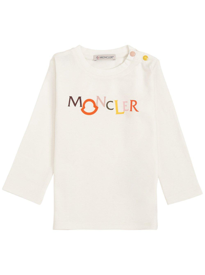 Moncler Babies' Logo Print T-shirt In White