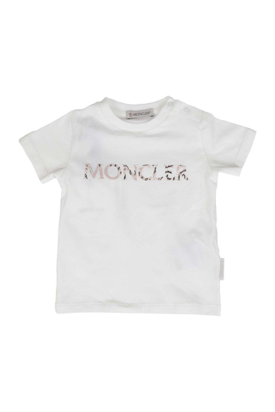 Moncler Babies' Logo Printed Crewneck T-shirt In White