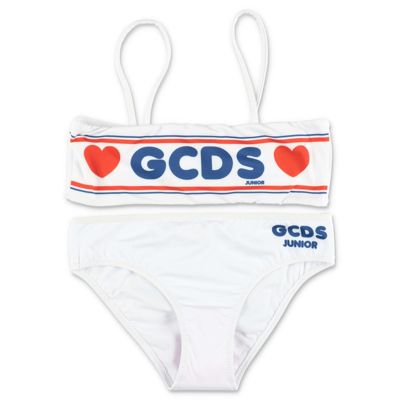 Gcds Mini Gcds Kids Girl S White Stretch Fabric Bikini With Logo