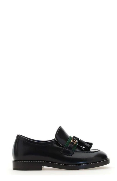 Gucci 20mm Web Patent Leather Loafers In Black