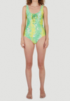 Ganni Womens Kelly Green Tie-dye Recycled Polyamide Swimsuit 8 In Green