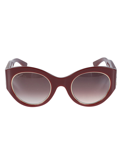 Cartier Round Frame Sunglasses In Burgundy Red