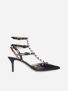 Valentino Rockstud Leather Slingback Pumps In No Black