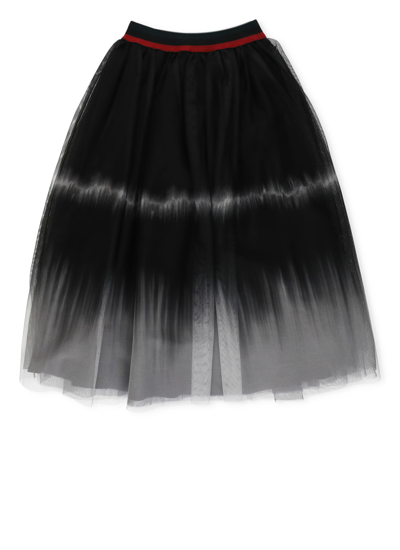 Monnalisa Kids' Tulle Tie-dye Long Skirt In Black + Cream