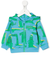 STELLA MCCARTNEY BABY HOODIE IN TURQUOISE COTTON WITH CROCODILE PRINT